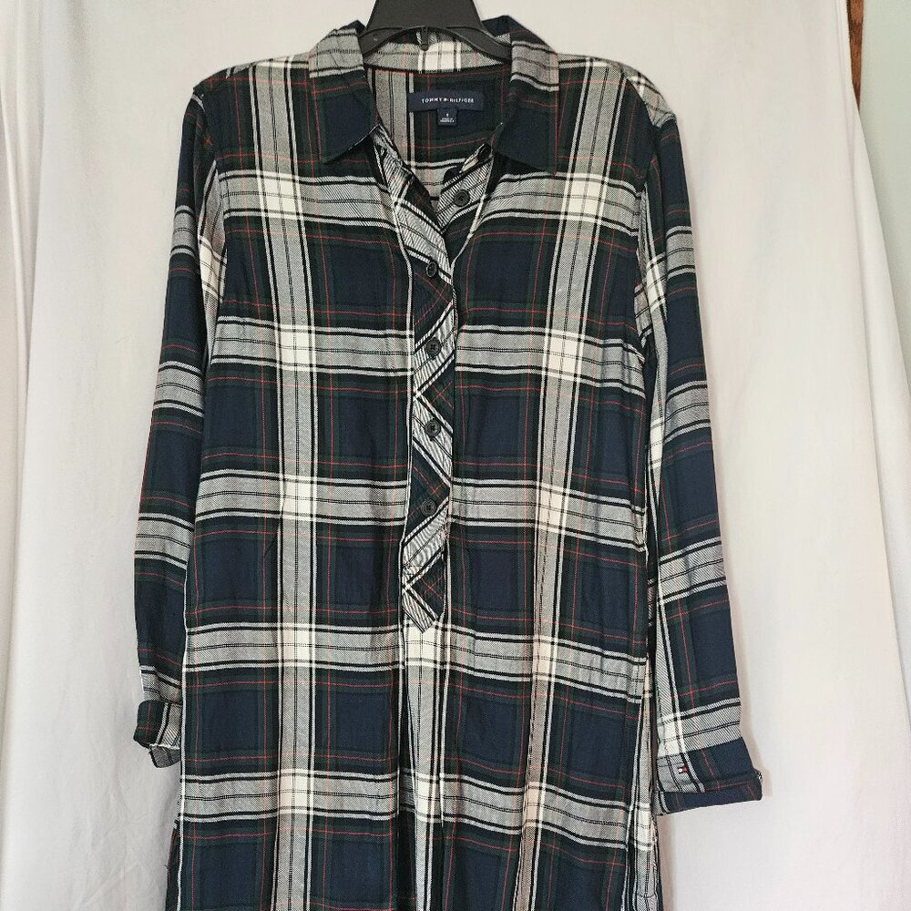 Tommy Hilfiger Navy White Plaid Button-Front Tunic